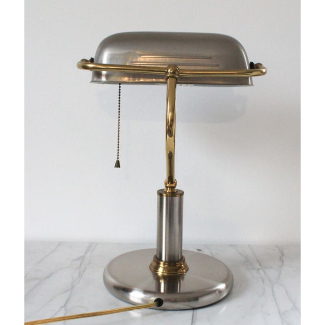 Metal Vintage Art Deco Bankers Stainless Steel & Brass Desk Lamp For Sale - Image 7 of 12