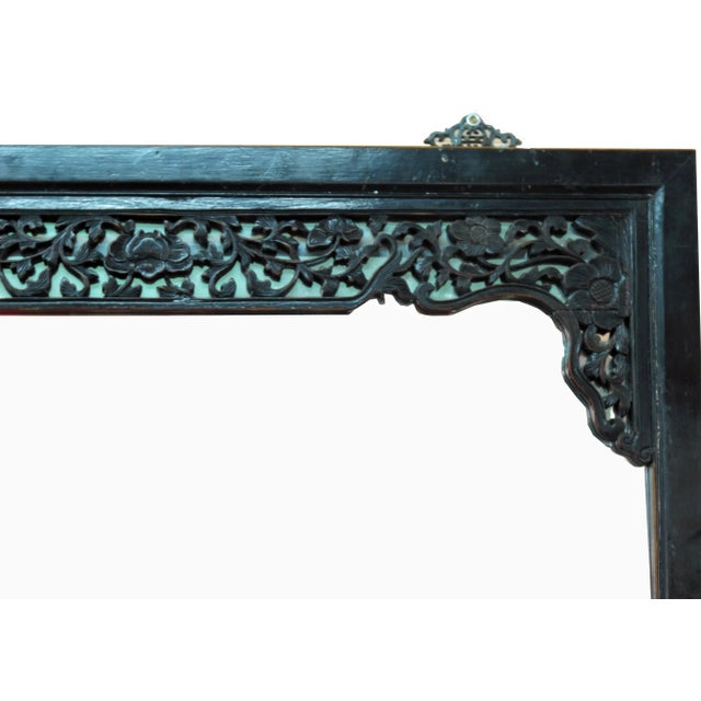 Asian 1980s Large Wall Mirror With Hand Carved Frame For Sale - Image 3 of 5