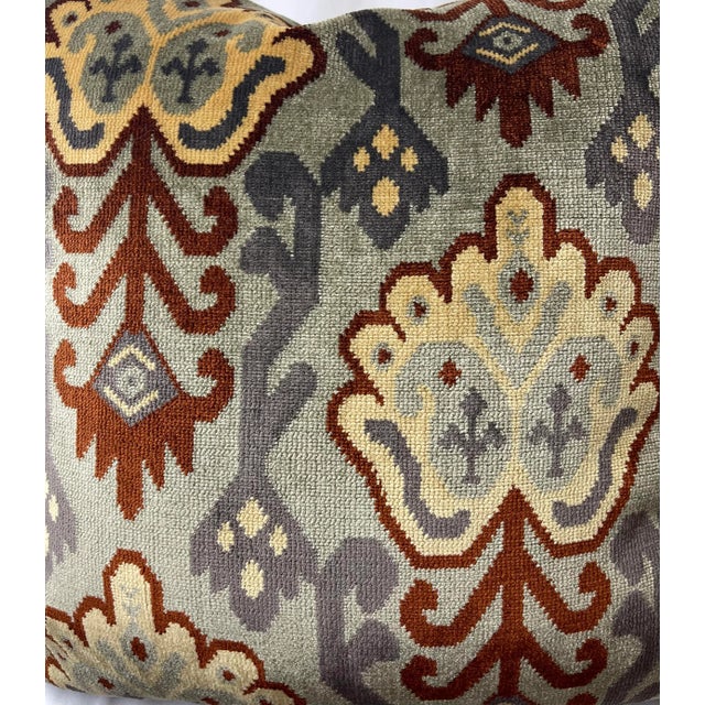 Ikat Velvet in Sage Pillows- a Pair For Sale - Image 4 of 5