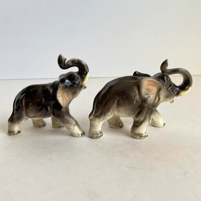 Vintage 1960s Ceramic Elephants Figurines Good Luck Trunks Up a Pair Chairish