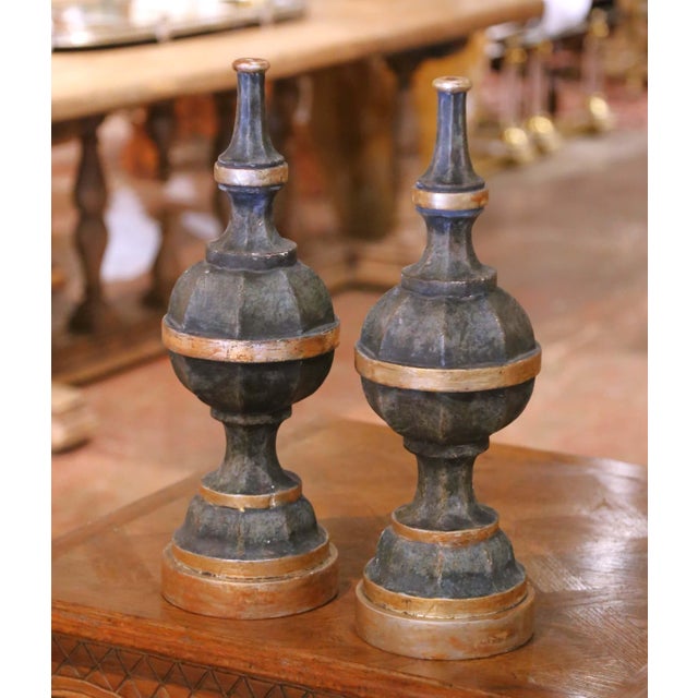 Mid 20th Century Pair of Mid-Century Italian Painted Wood Architectural Altar Finials For Sale - Image 5 of 9