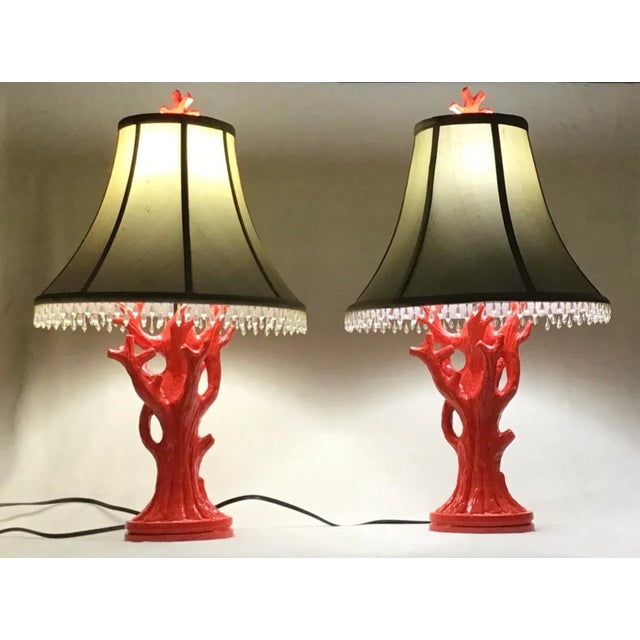 Vintage Mid Century Modern Decorative Table Lamps Coral Orange Tree Branches - a Pair For Sale - Image 10 of 10
