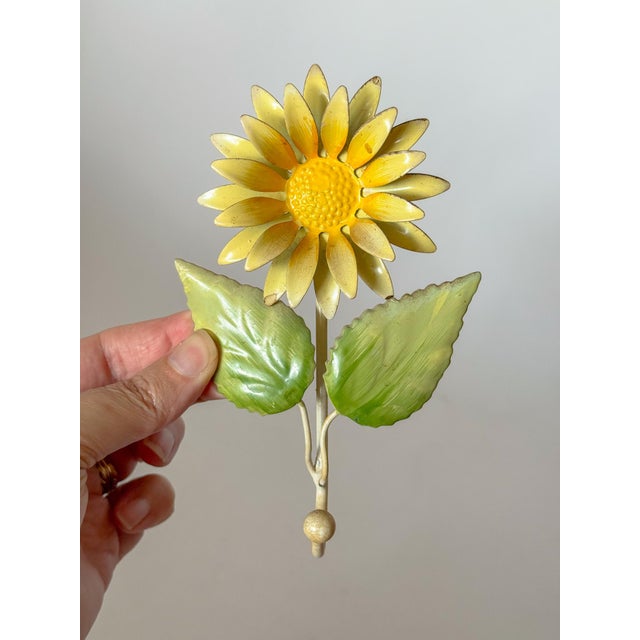 Children's Vintage Tole Yellow Daisy Wall Hook For Sale - Image 3 of 7
