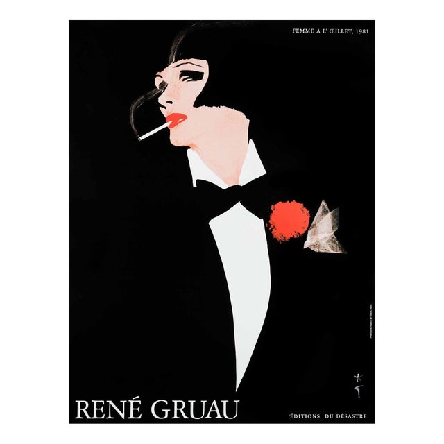 Woman with Carnation Poster by René Gruau, 1981 For Sale
