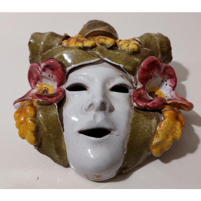 Italian Majolica Ceramic Mask, 1960 For Sale - Image 13 of 16