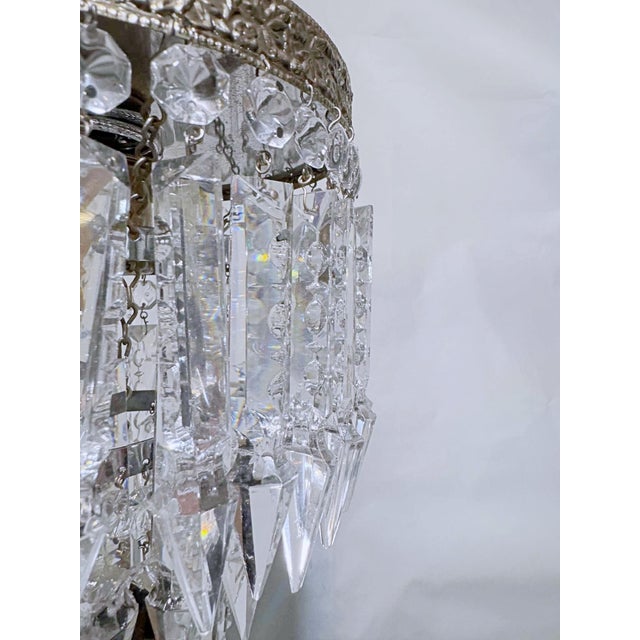 Vintage Hollywood Regency Crystal Waterfall Chandelier With Ornate Brass Frame For Sale - Image 9 of 9