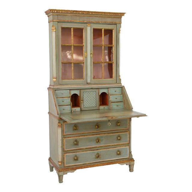 Danish Gustavian Green Secretaire Cabinet, 1780s For Sale
