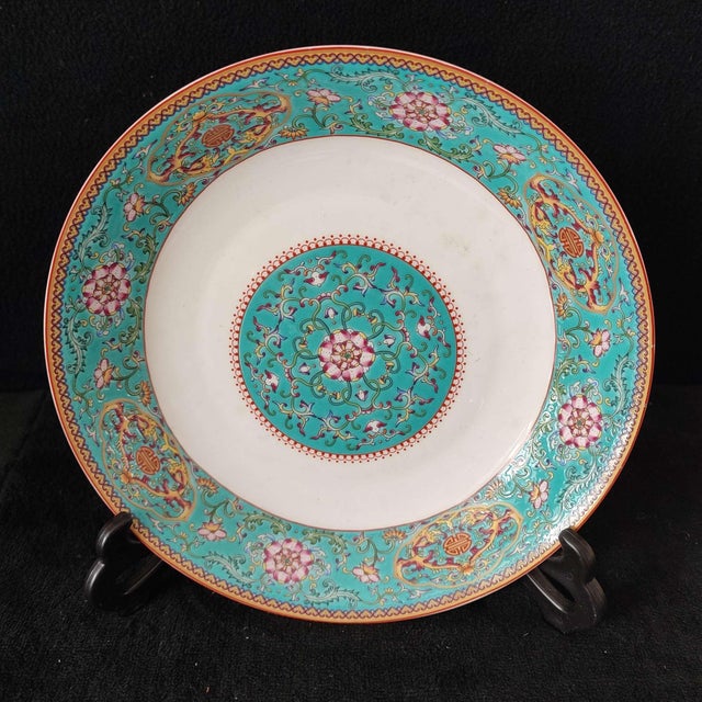 Early 20th Century Chinese Ceramic Plate,Qianlong Marked Famille Rose Porcelain Plate Hand Painted Floral Patterns Pattern For Sale - Image 5 of 10