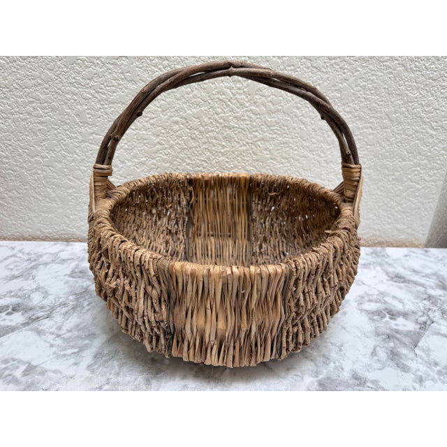 Wood Earthy Rustic Vintage Basket With Stick Handle For Sale - Image 7 of 7