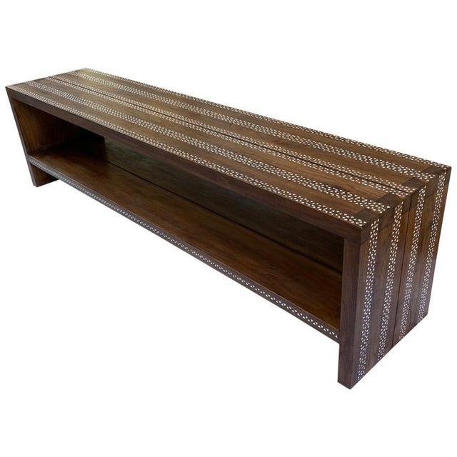 2010s Andrianna Shamaris Shell Inlaid Teak Wood Console Table For Sale - Image 5 of 18