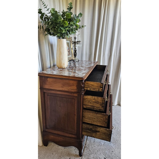 Late 19th Century Walnut Commode Chest, French Louis XV Style. Marble-Top For Sale - Image 16 of 18