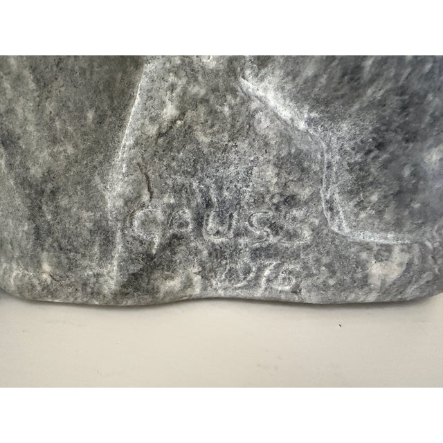 1970s Pair of Signed Eugene Gauss Marble Animal Sculptures, Polar Bear (1973) & Elephant (1975) For Sale - Image 5 of 10