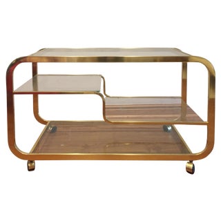 Milo Baughman Mid-Century Brass & Glass Bar Cart For Sale