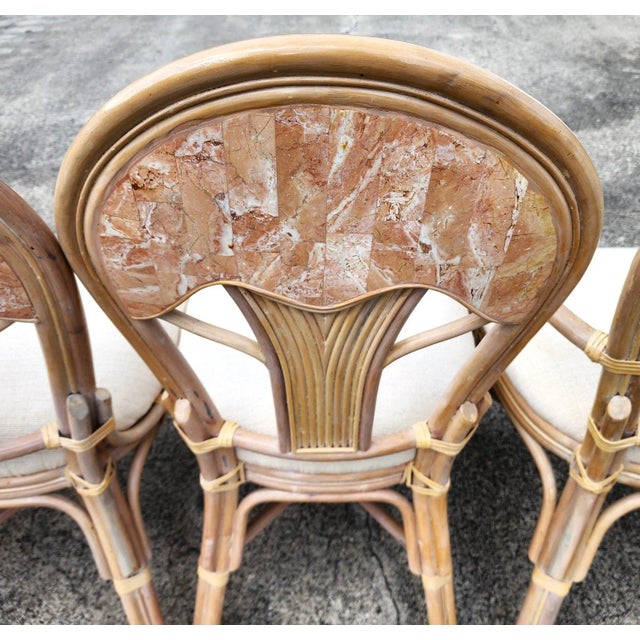 1980s Maitland Smith Style Bamboo & Tessellated Dining Chairs Set of 6 For Sale - Image 5 of 15