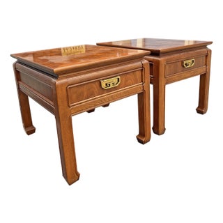1980s Vintage Thomasville Asian Pagoda Chinoiserie Style End Tables a Pair For Sale