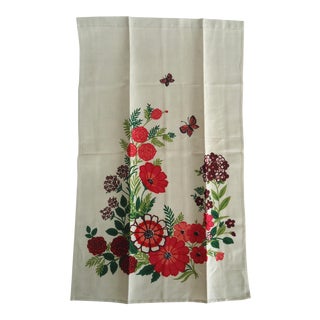 Vintage Floral Print Linen Tea Towel For Sale