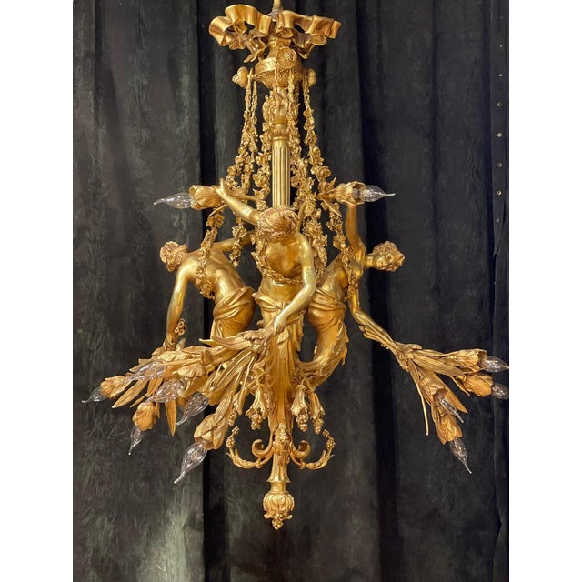 Gold Large Gilt Bronze Chandelier in Louis XVI Style For Sale - Image 8 of 18