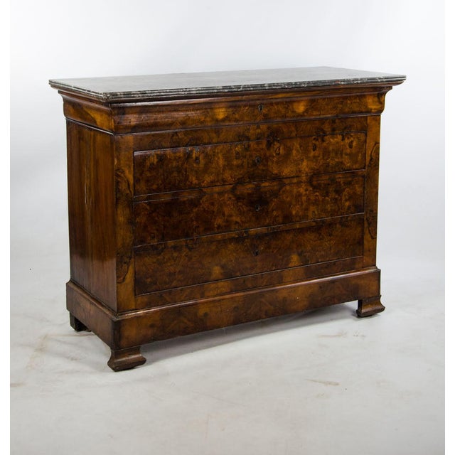 19th Century French Louis Philippe Marble Top Burl Walnut And