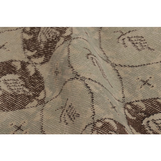 Textile Vintage Distressed Rug, Light Blue and Brown Floral Trellises - Rug & Kilim For Sale - Image 7 of 8