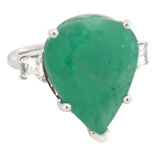 Natural Emerald Diamond Ring 7 14k White Gold 10.97 TCW Certified For Sale