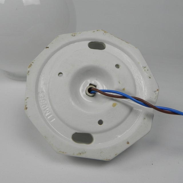 Art Deco Ceiling Lamp with Round Glass Ball and Porcelain Fixture, 1930s For Sale - Image 14 of 15