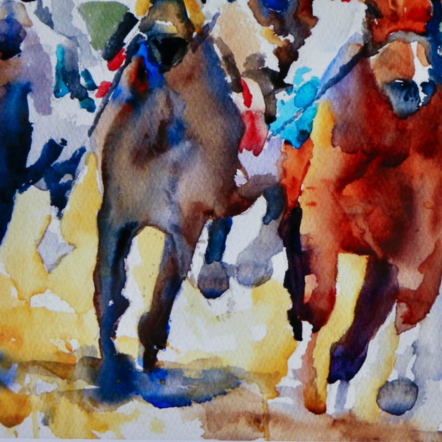 Outsider Folk Art Horse Racing Watercolor by Ron Krajewski For Sale In Cincinnati - Image 6 of 9