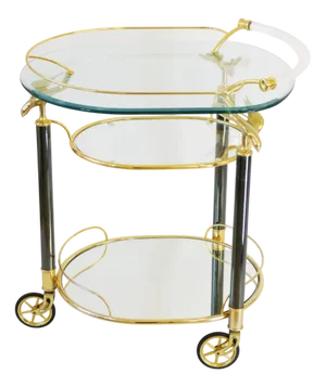Italian Bar Cart with Three Tiers and Brass Birds, 1970s