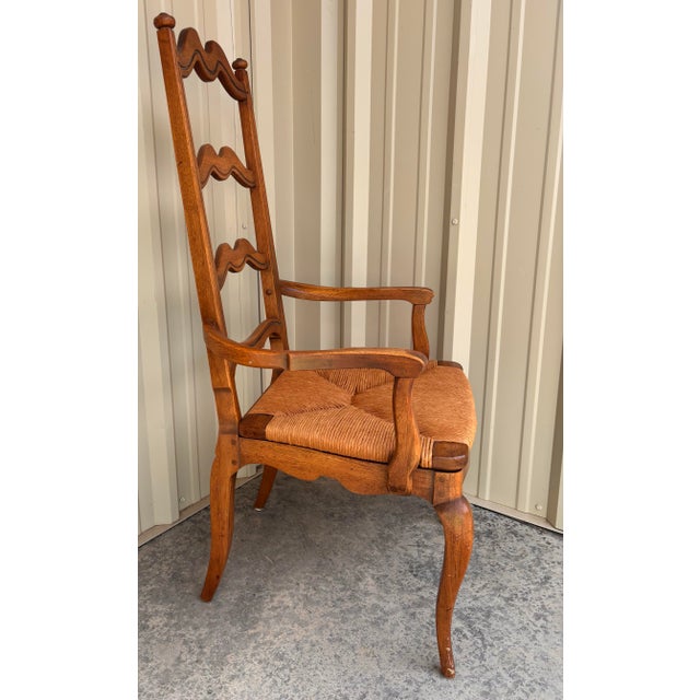 Brown Vintage French Country Ladder Back Rush Seats Armchairs, Set of 4 For Sale - Image 8 of 12