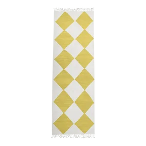 Mustard Yellow and White Diamond Checker Zanafi Flatweave Moroccan Runner Rug (Made-To-Order) 2.5 X 8'