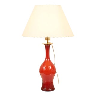 Model 3656 Table Lamp in Red Murano Glass and Parchment Shade from Paolo Venini, 1952 For Sale