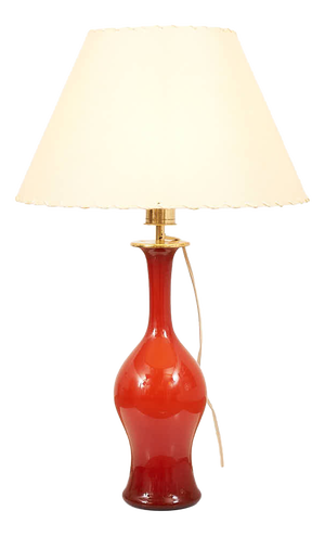 Model 3656 Table Lamp in Red Murano Glass and Parchment Shade from Paolo Venini, 1952