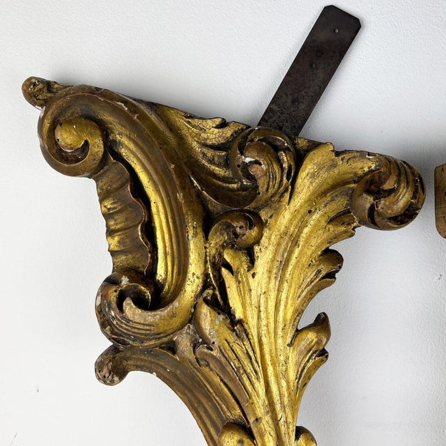 Rococo Salvaged Console Legs with Gilt Wood Carving Fragments, Set of 2 For Sale - Image 3 of 9