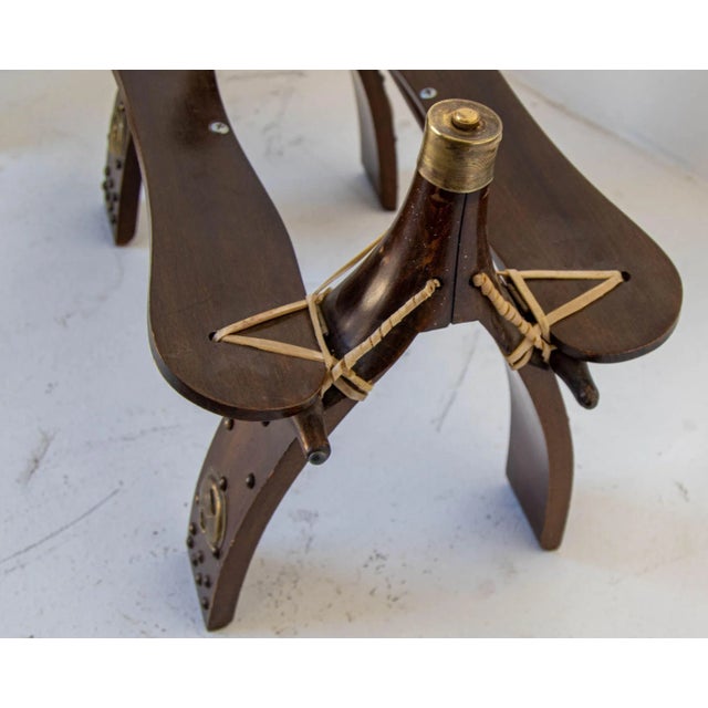 1950s Egyptian Ottoman Camel Saddle Stool With Red and Gold Cushion For Sale - Image 12 of 12