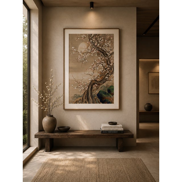 Japanese Plum Blossoms in Moonlight by Sō Shizan, Japanese Art, 16" X 24" For Sale In Buffalo - Image 6 of 10