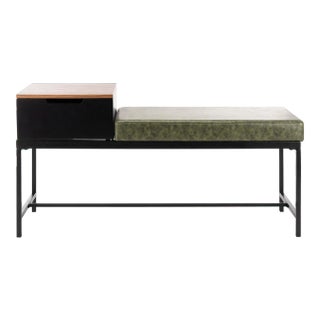 Bench With Storage in Grey Wash & Dark Green For Sale