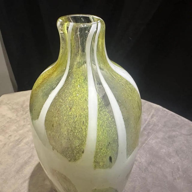 Contemporary 1980s Nason Style Modern Green and White Murano Glass Bottle Vase For Sale - Image 3 of 11