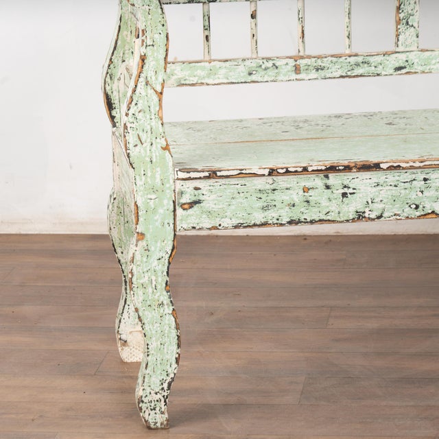 19th Century Green Painted Pine Bench From Hungary For Sale - Image 4 of 10