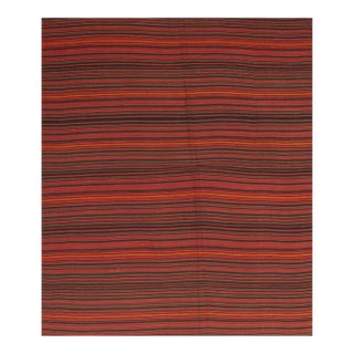 1950s Orange Rustic Stripe Vintage Turkish Decorative Flatweave Kilim Small Rug For Sale