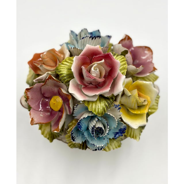 Vintage Italian Hand Painted Porcelain Flower Topiary Basket For Sale In Houston - Image 6 of 8
