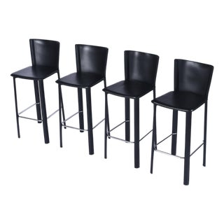 4 Frag Contemporary Italian Black Leather Barstools For Sale