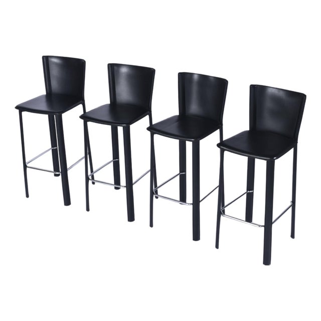 4 Frag Contemporary Italian Black Leather Barstools For Sale