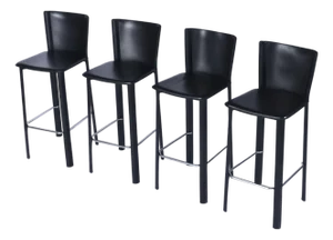 4 Frag Contemporary Italian Black Leather Barstools