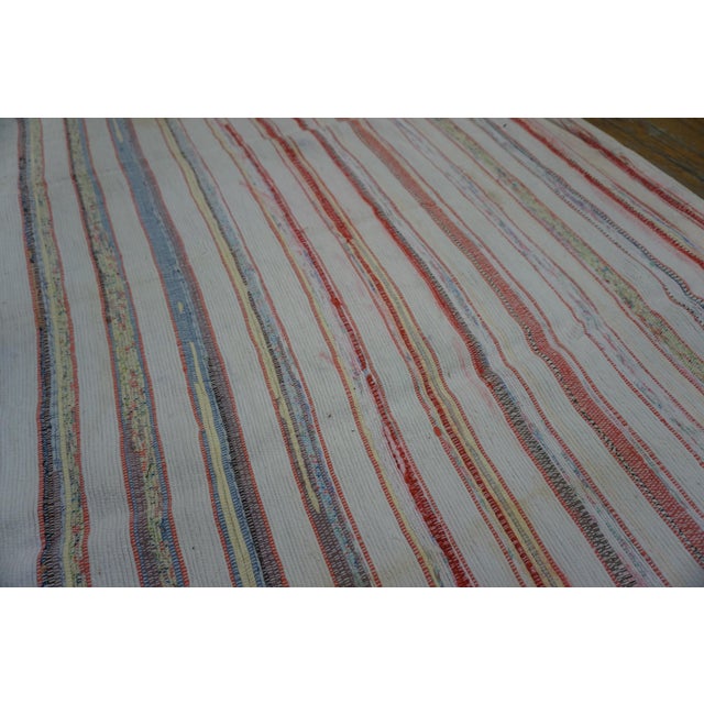 1930s Multicolor Stripe Folk Art Antique American Rag Rug 5'5" X 5'5" Flatweave Cotton Carpet For Sale In New York - Image 6 of 6