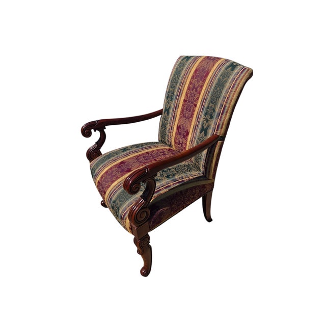 Wood 1990s Hickory Chair Co. Armchair Gainsborough Regency Bergere Lounge Louis XV Mahogany For Sale - Image 7 of 15