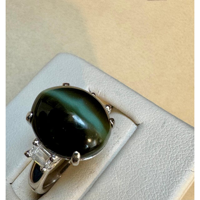 7.68 Ct Blue Green Cat's Eye Tourmaline Cocktail Ring with Diamonds in Platinum For Sale - Image 10 of 18