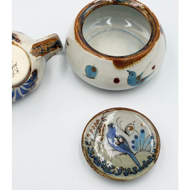 Gray 1960s Ken Edwards El Palomar Folk Art Tonala Pottery 2pc Set Covered Sugar Bowl and Creamer For Sale - Image 8 of 11