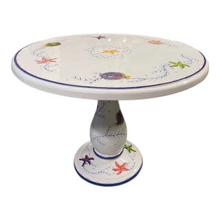 Hand-Painted Italian Majolica Ceramic Round Bistro Table - Coastal Sea Life Motif For Sale