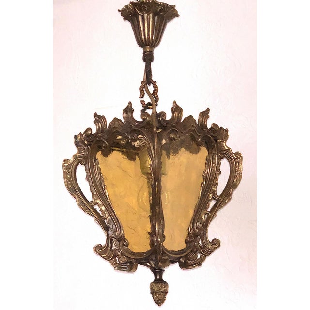 Brass Glass Single Light Chandelier, 1950s For Sale - Image 9 of 11