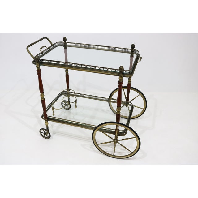 Neoclassical Brass Bar Cart with Pinecone Finials from Maison Baguès, France, 1940s For Sale - Image 6 of 18