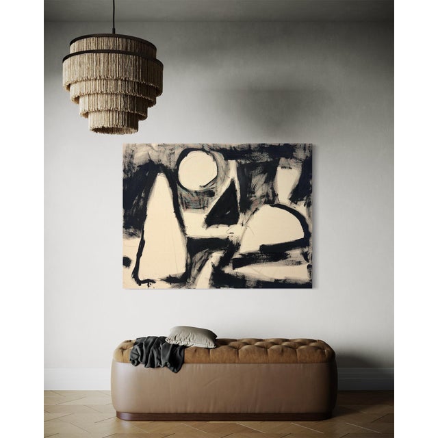 This painting was created using acrylic paint on raw canvas. The washy moments of paint create variations of black and...